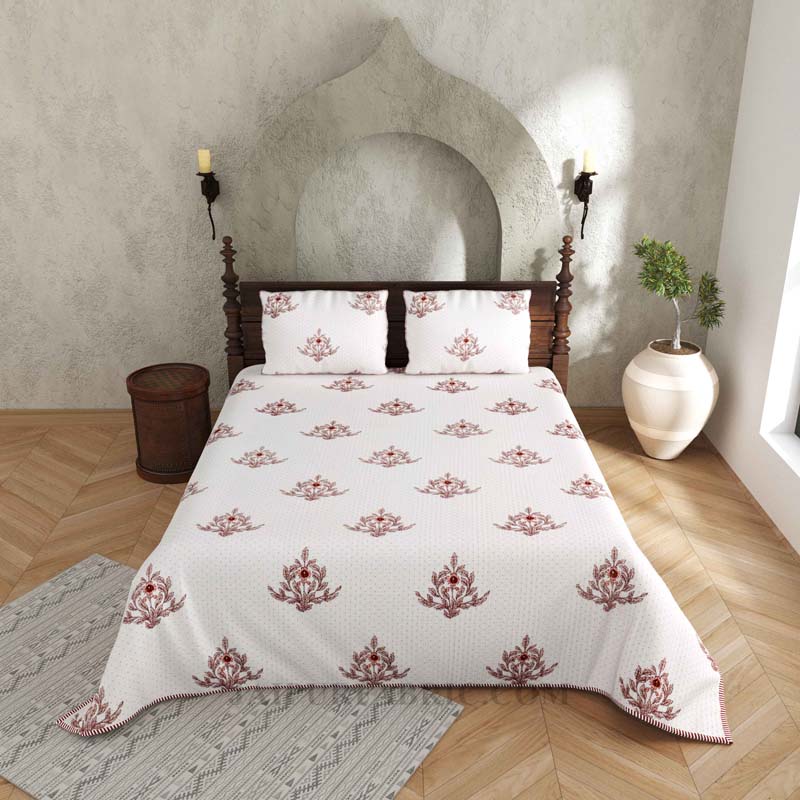 Royal Floral Fusion Pure Cotton Reversible Quilted Bedcover with Pillowcases