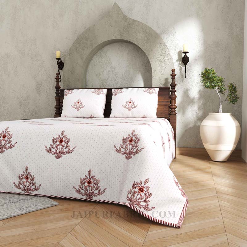Royal Floral Fusion Pure Cotton Reversible Quilted Bedcover with Pillowcases