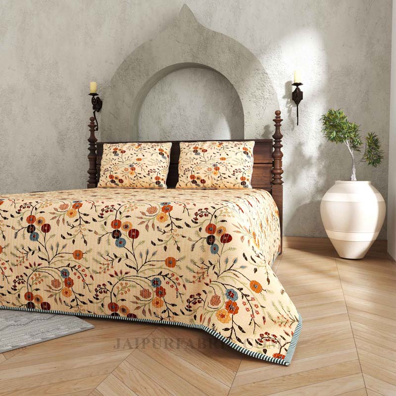 Tuned to Tradition Pure Cotton Reversible Quilted Bedcover with Pillowcases