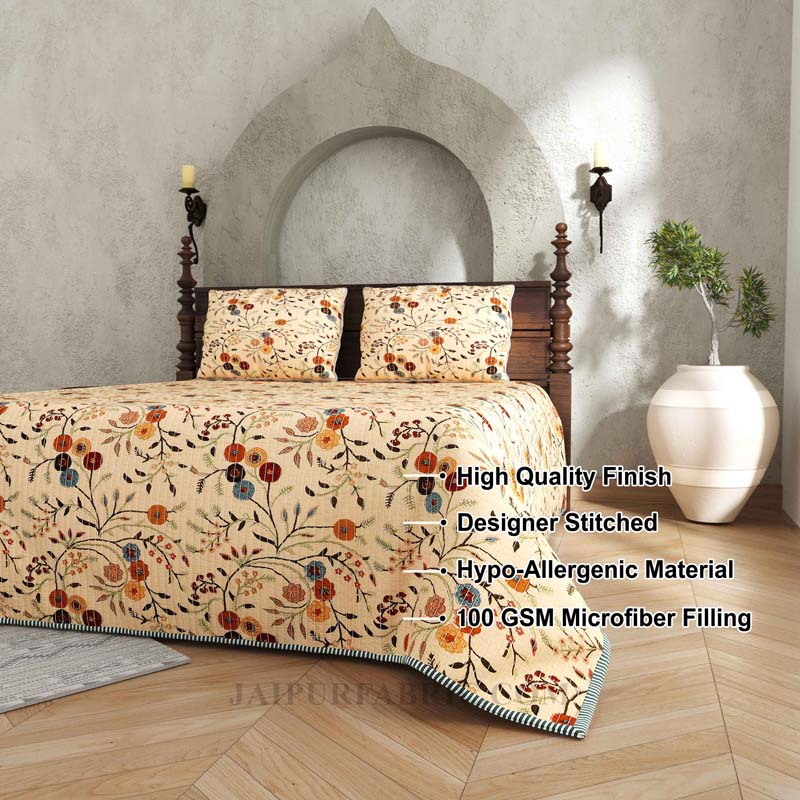 Tuned to Tradition Pure Cotton Reversible Quilted Bedcover with Pillowcases