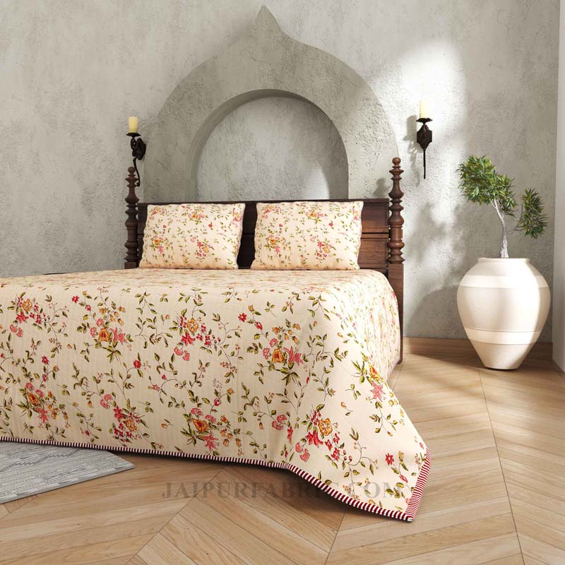 A Regal Glimpse Pure Cotton Reversible Quilted Bedcover with Pillowcases