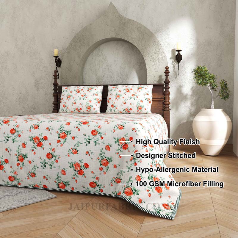 A Royal Glance Pure Cotton Reversible Quilted Bedcover with Pillowcases