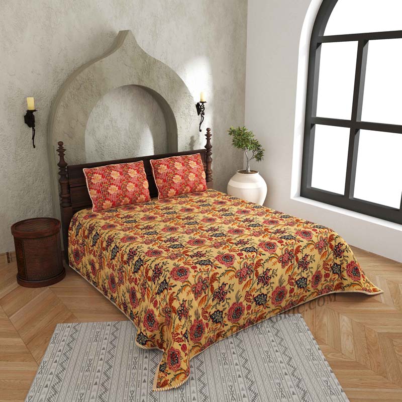 Tyahoor Ki Bahaar Pure Cotton Reversible Quilted Bedcover with Pillowcases