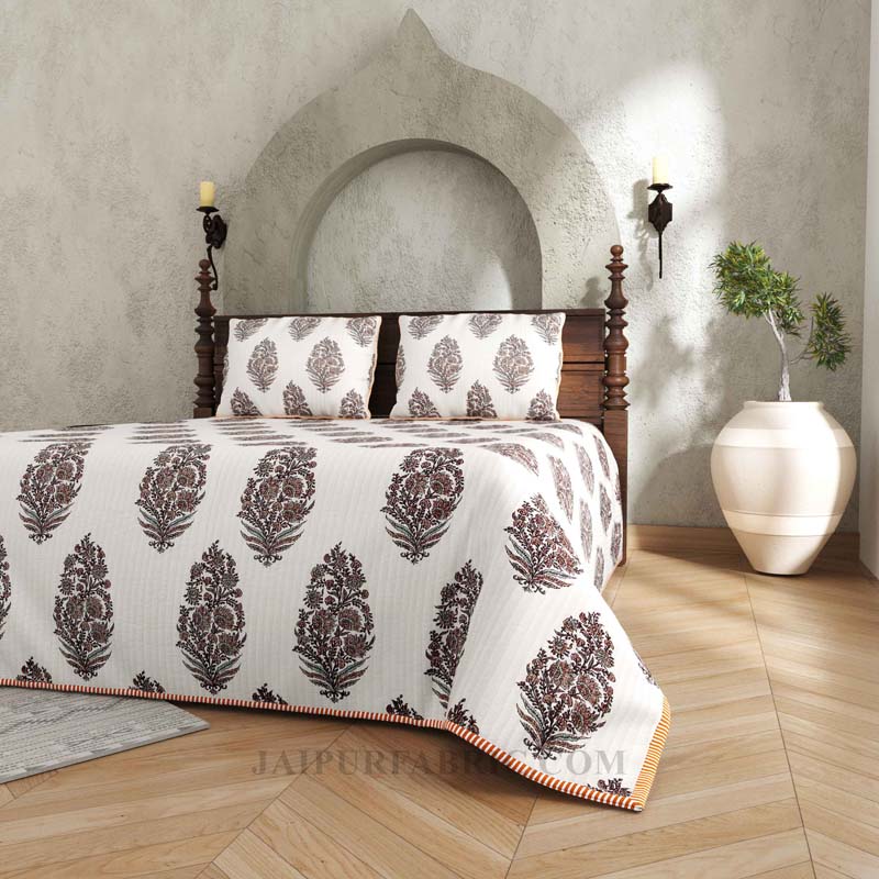 Fab & Floral Pure Cotton Reversible Quilted Bedcover with Pillowcases