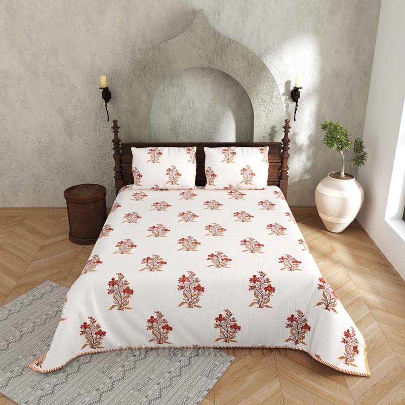 The Festive Hit Pure Cotton Reversible Quilted Bedcover with Pillowcases
