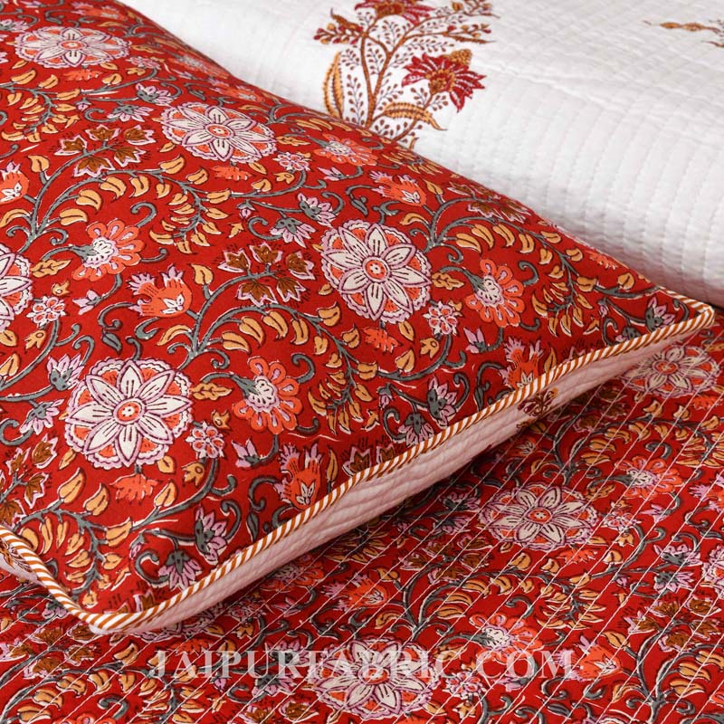The Festive Hit Pure Cotton Reversible Quilted Bedcover with Pillowcases