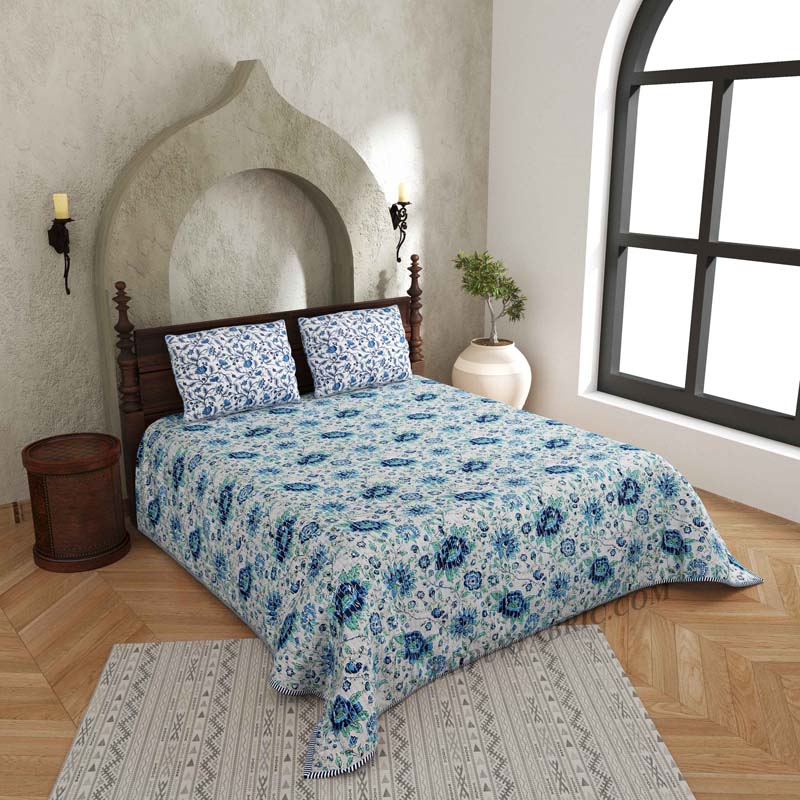 The Unique Choice Pure Cotton Reversible Quilted Bedcover with Pillowcases