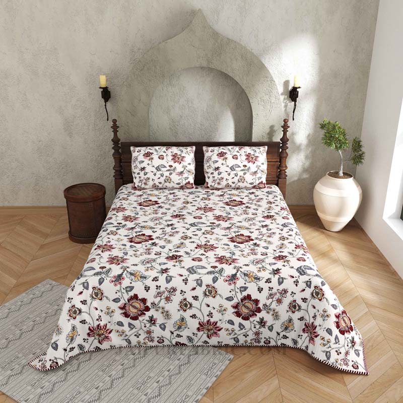 Weaved in Nature Pure Cotton Reversible Quilted Bedcover with Pillowcases