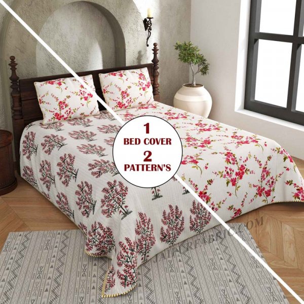An Essential Décor Pure Cotton Reversible Quilted Bedcover with Pillowcases