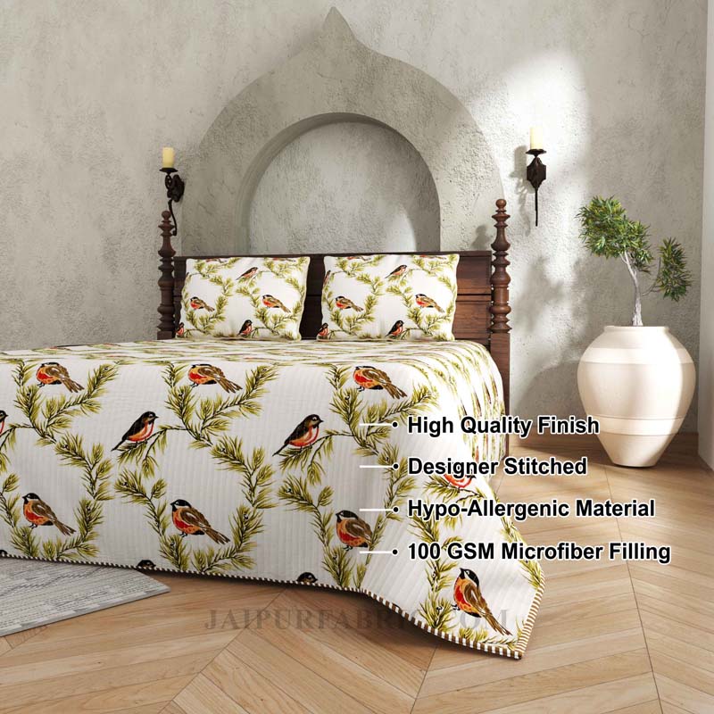 The Nature's Pose Pure Cotton Reversible Quilted Bedcover with Pillowcases