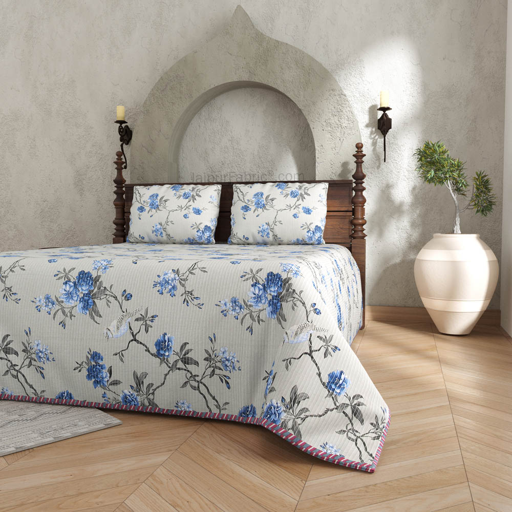A Gladden Look Pure Cotton Reversible Quilted Bedcover with Pillowcases