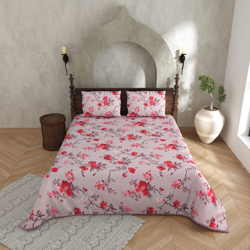 Fresh Fashionable Pure Cotton Reversible Quilted Bedcover with Pillowcases