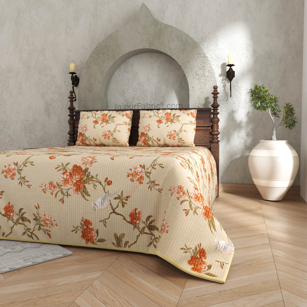 Floral Trend Pure Cotton Reversible Quilted Bedcover with Pillowcases