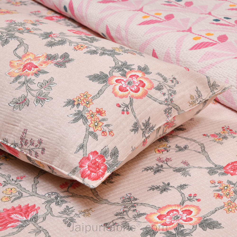 A Lovely Method Pure Cotton Reversible Quilted Bedcover with Pillowcases