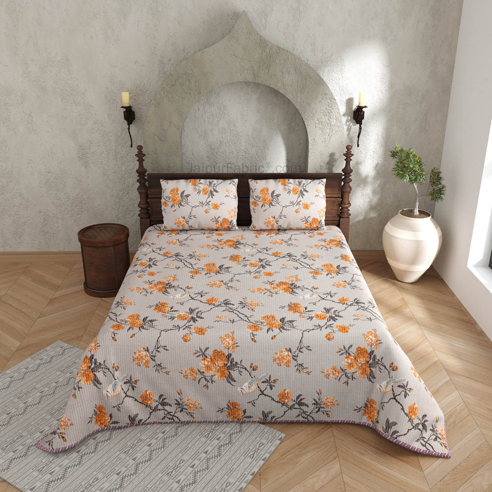 A Solemn Spark Pure Cotton Reversible Quilted Bedcover with Pillowcases