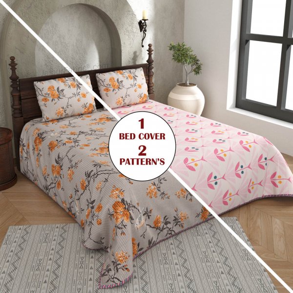 A Solemn Spark Pure Cotton Reversible Quilted Bedcover with Pillowcases