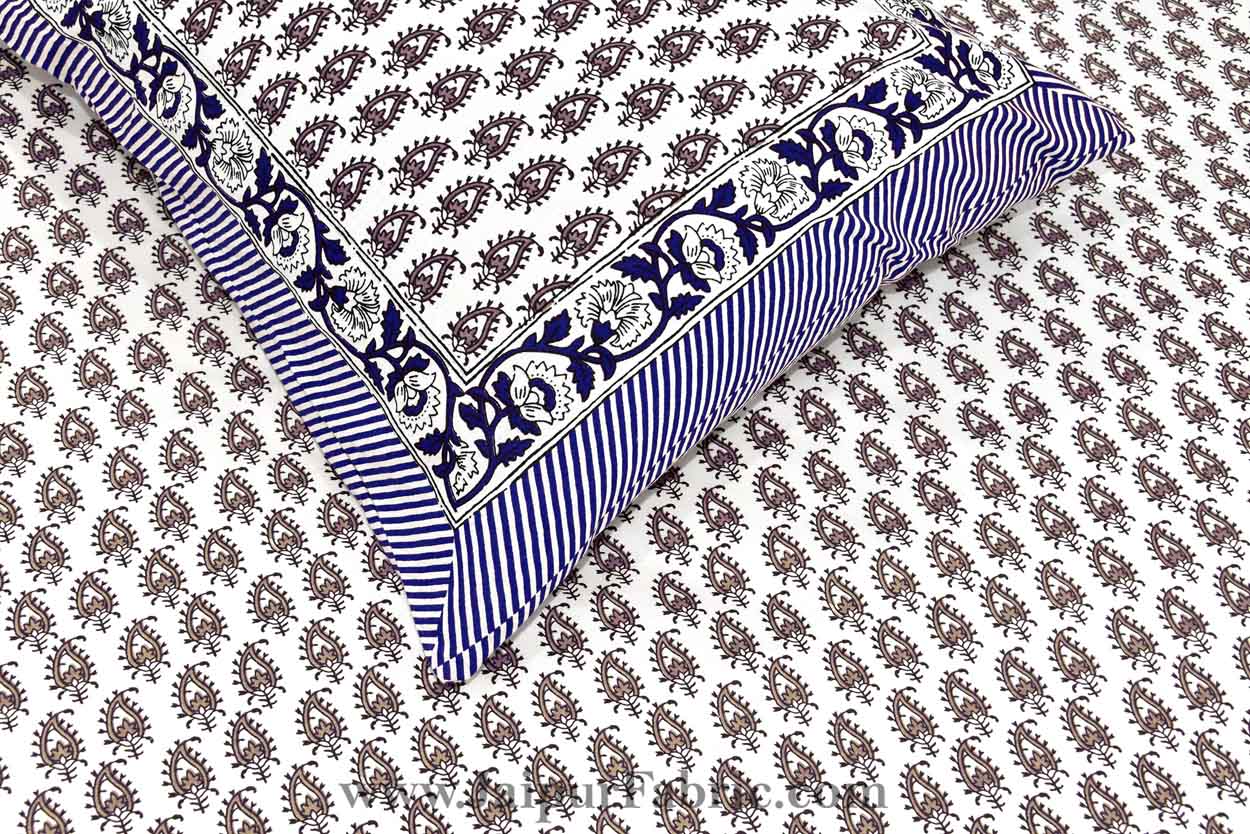 Double Bedsheet Sapphire Blue Printed Cotton 2 Pillow Cover