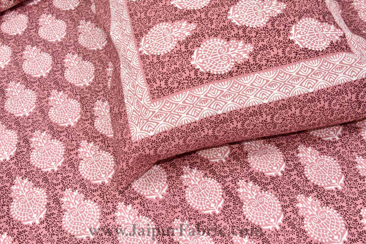 Pastel Pink Boota Print Double Bedsheet
