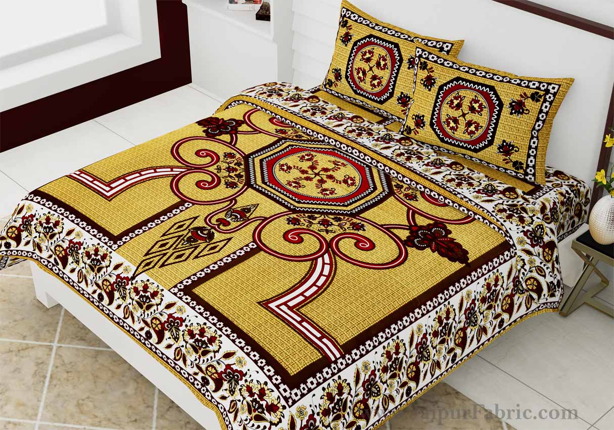 Double Bedsheet Greenish Rangoli Cotton 2 Pillow Cover