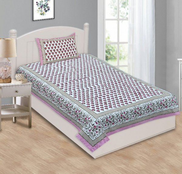 Multi Pink Floral Single Bedsheet with One Pillow Cover