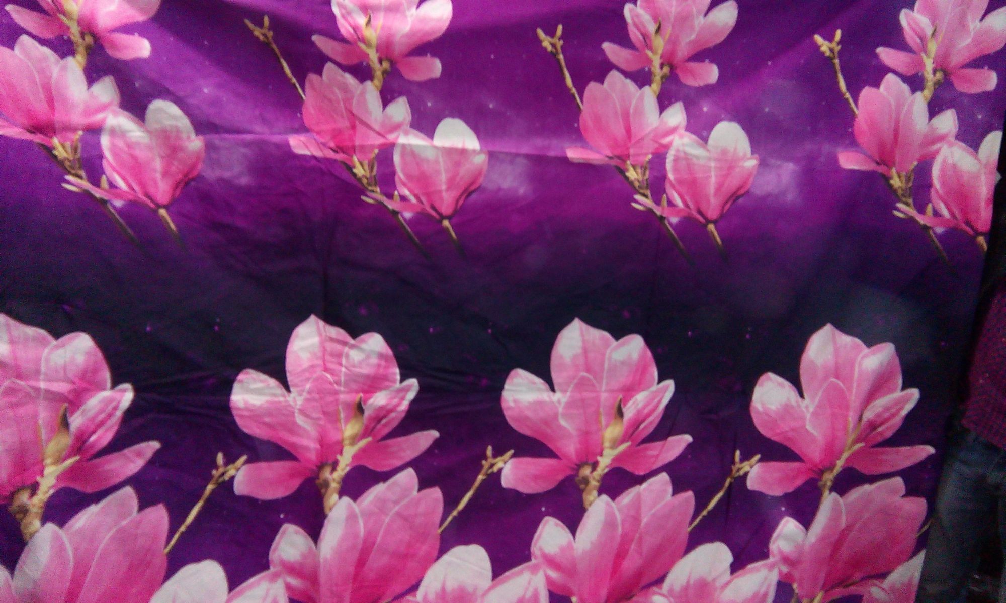 Purple Floral Print Cotton Double Bed Sheet