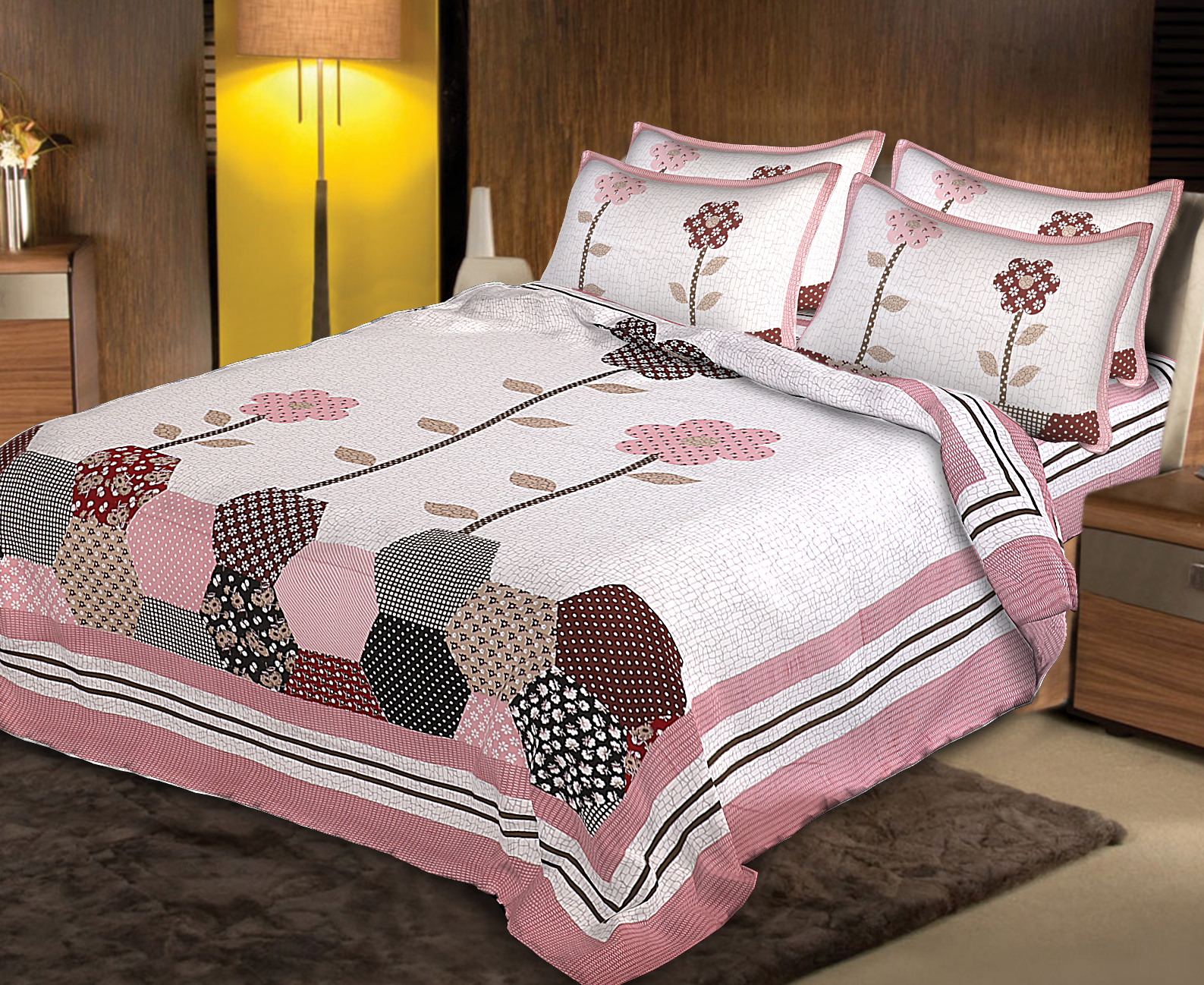 Germinating Pink Flowers  Double Bedsheet