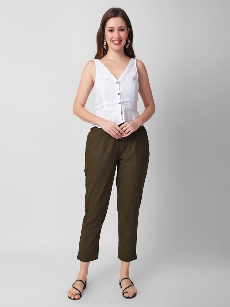 Bottle Green Women Cotton Pants casual and semi formal daily trousers