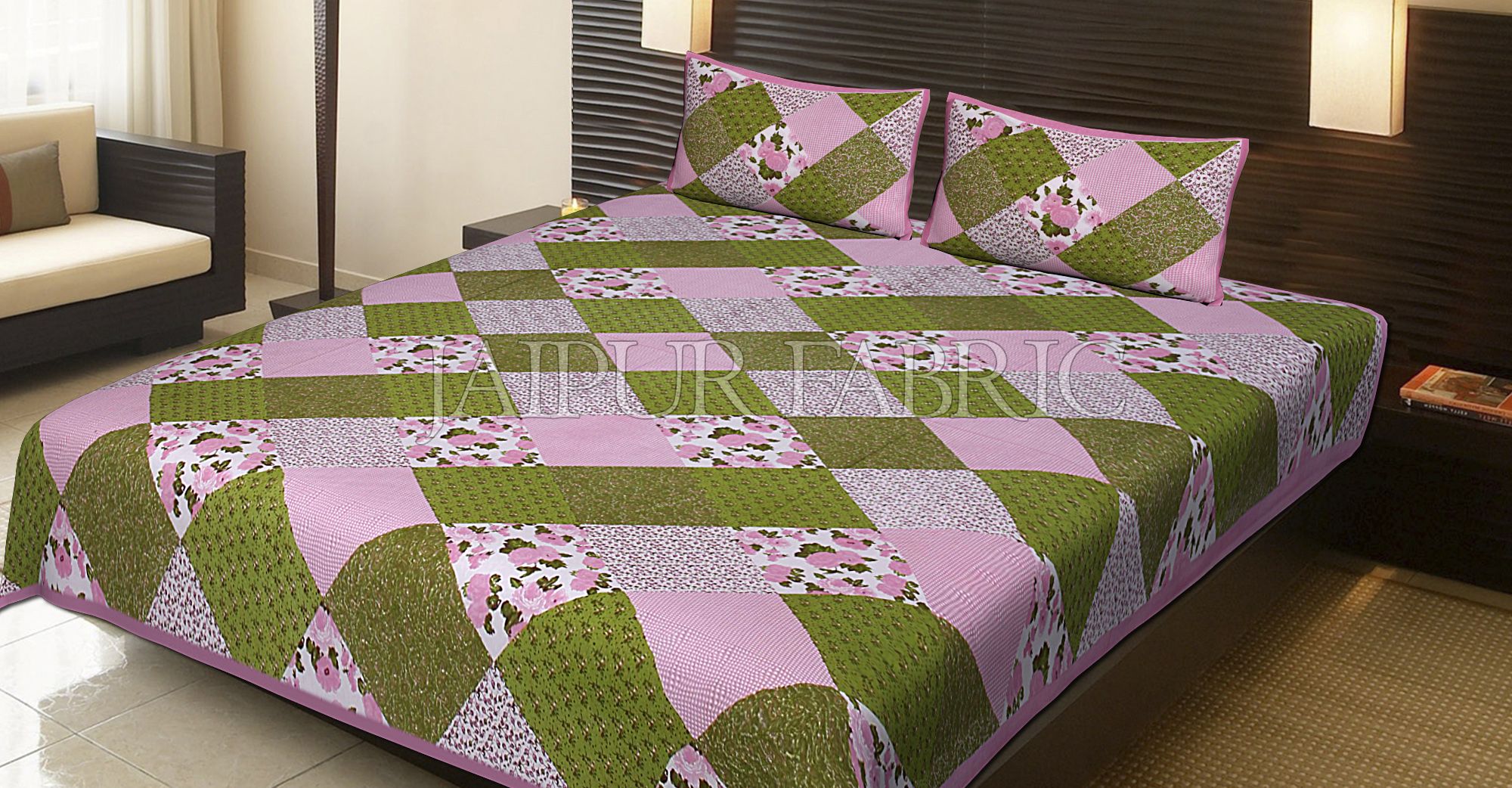 Pink Border Multicolor Base Flower Pattern Screen Print Cotton Double Bed Sheet