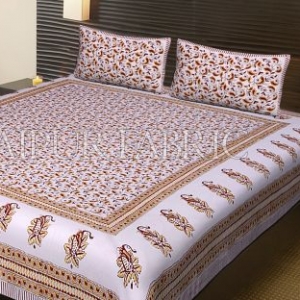 Lining Border Leaf Pattern Block Print Cotton Double Bed Sheet