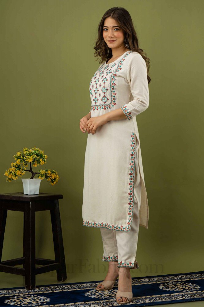 Buy White Embroidered Modal Cotton Kurta with Pants Set of 2 Online at  Jayporecom