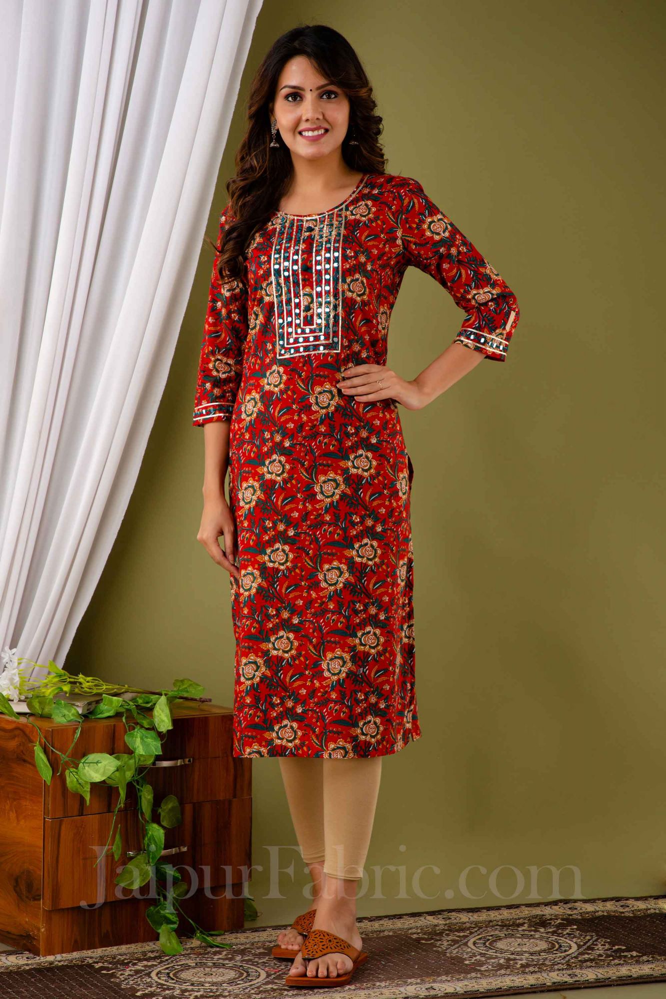 Blue Cotton Printed Kurti with attractive collar and neck design –  Boutique4India