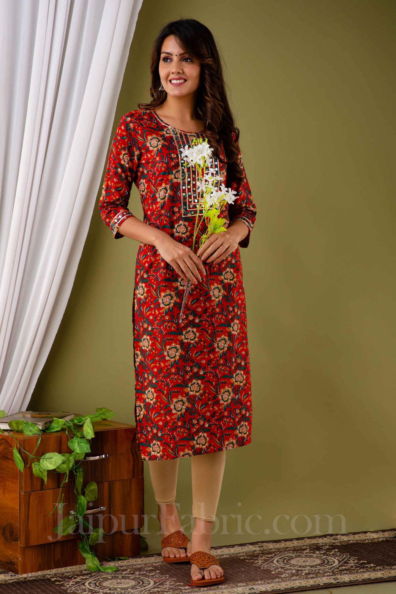 Buy 20 to 40% Discount on Poly Cotton Round Neck Indian Kurti Tunic Online  for Women in USA