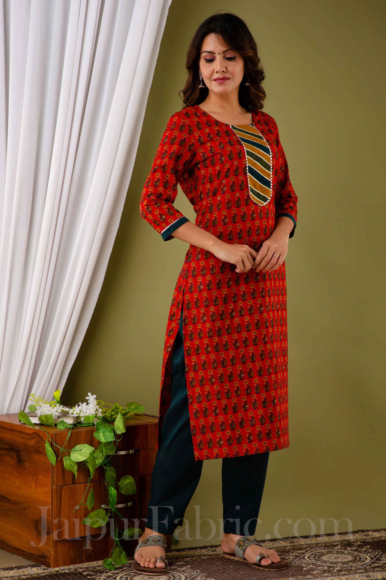 Kurti Pant Set for Women - Fancy Cotton Printed Long Straight Kurtis with  Pant for Women, Casual,