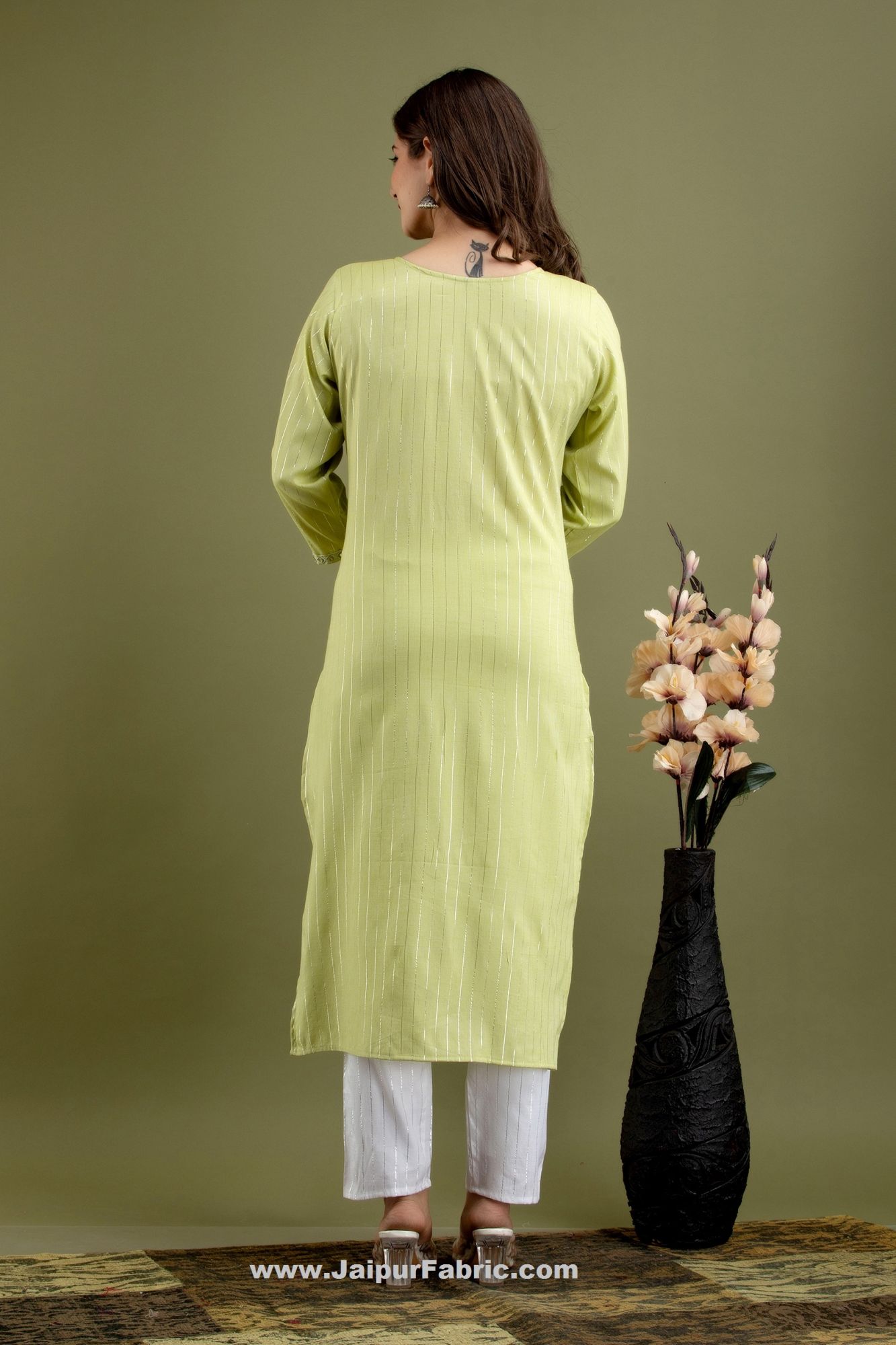 Women Sea Green Cotton Kurti with Pant