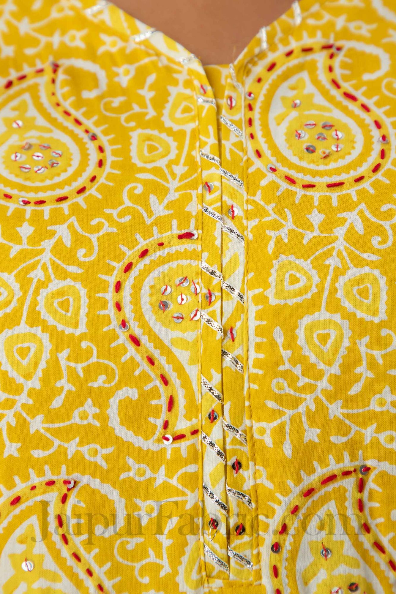 Women Yellow Paisley Print Cotton Kurti with Pant & Dupatta