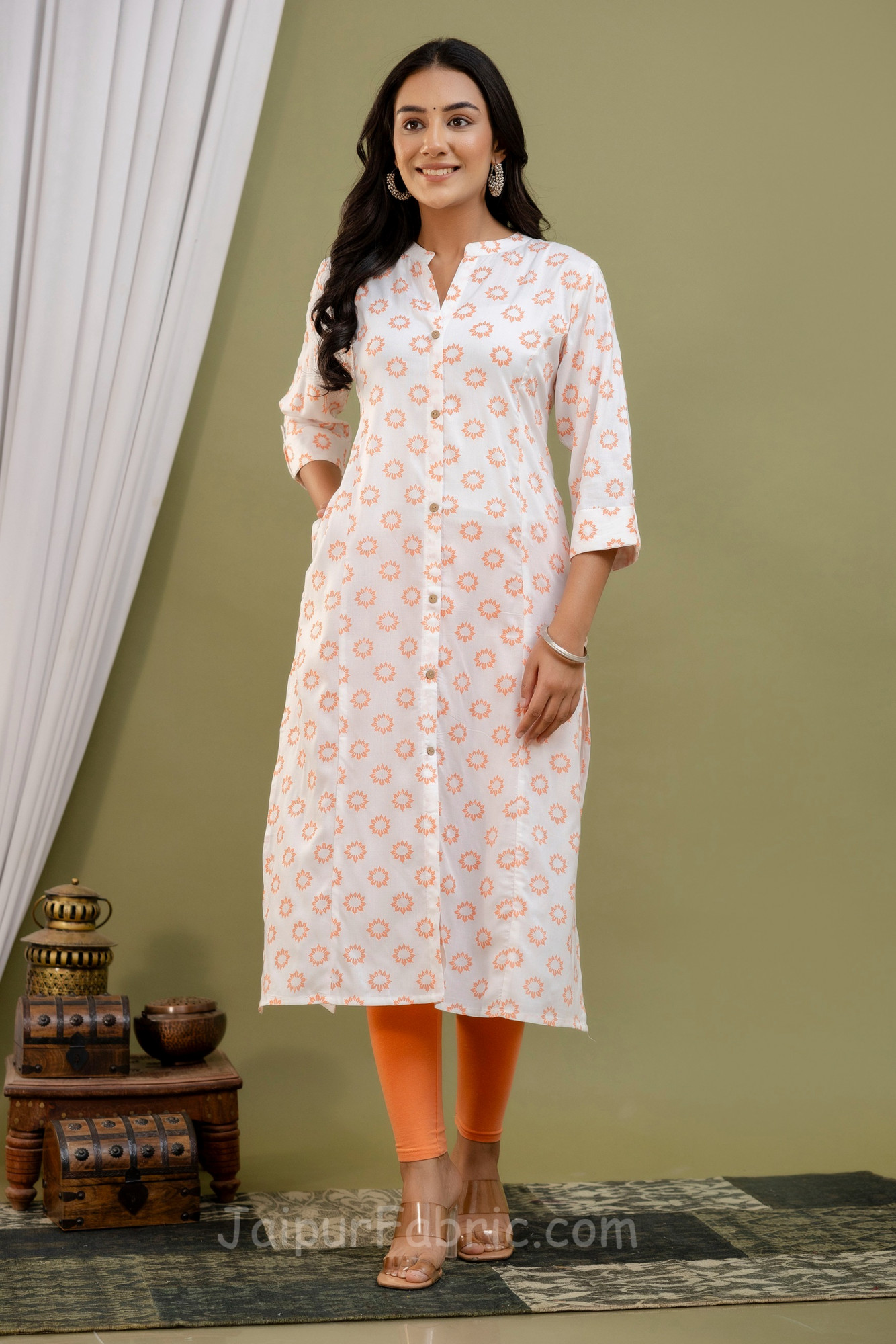 Jaipur Fabric® A line White Kurti