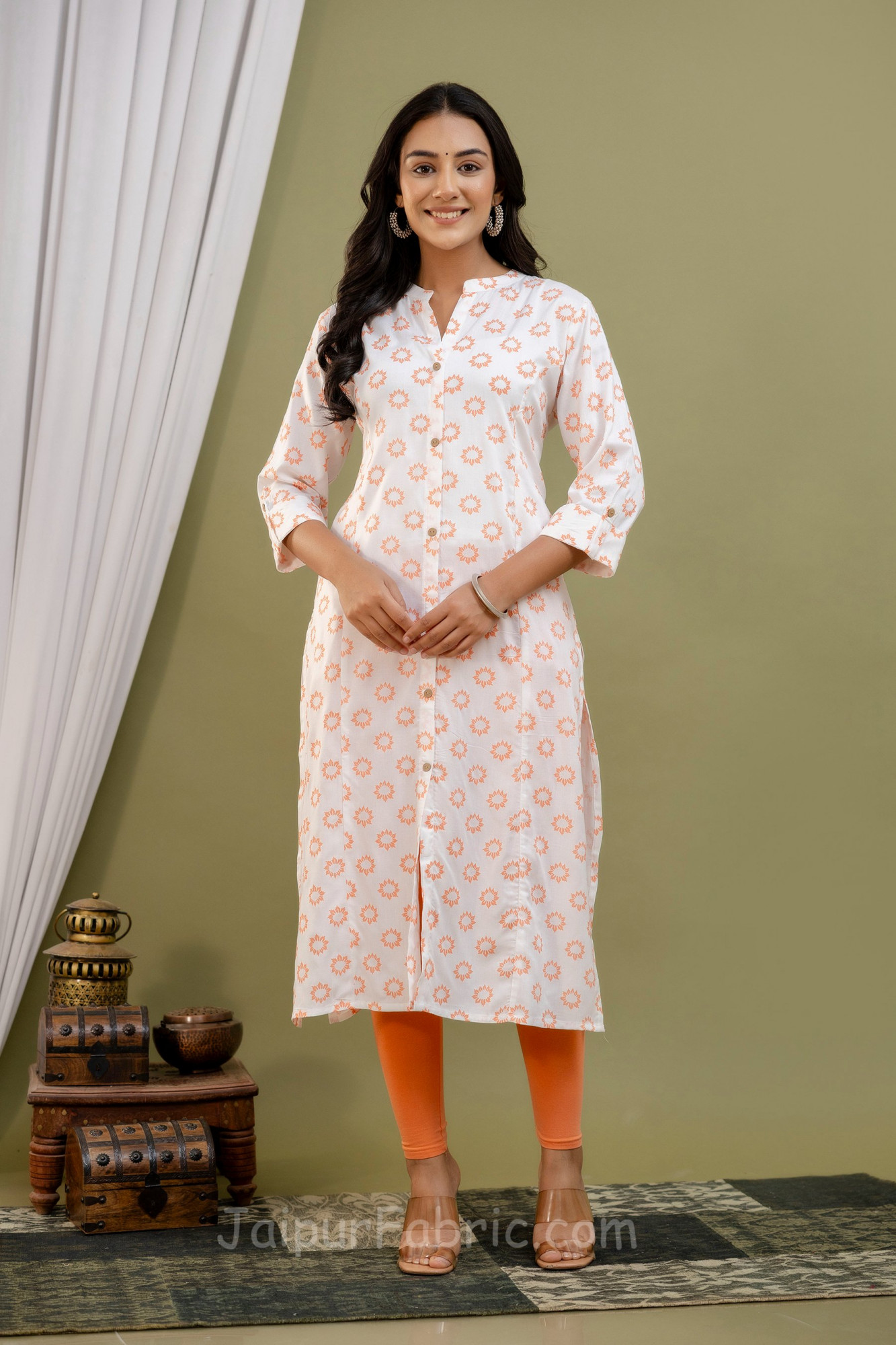 Jaipur Fabric® A line White Kurti