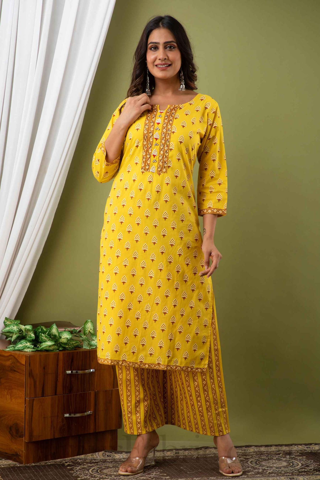 Buy Yufta Yellow Embellished Kurti Palazzo Set With Dupatta for Women  Online @ Tata CLiQ