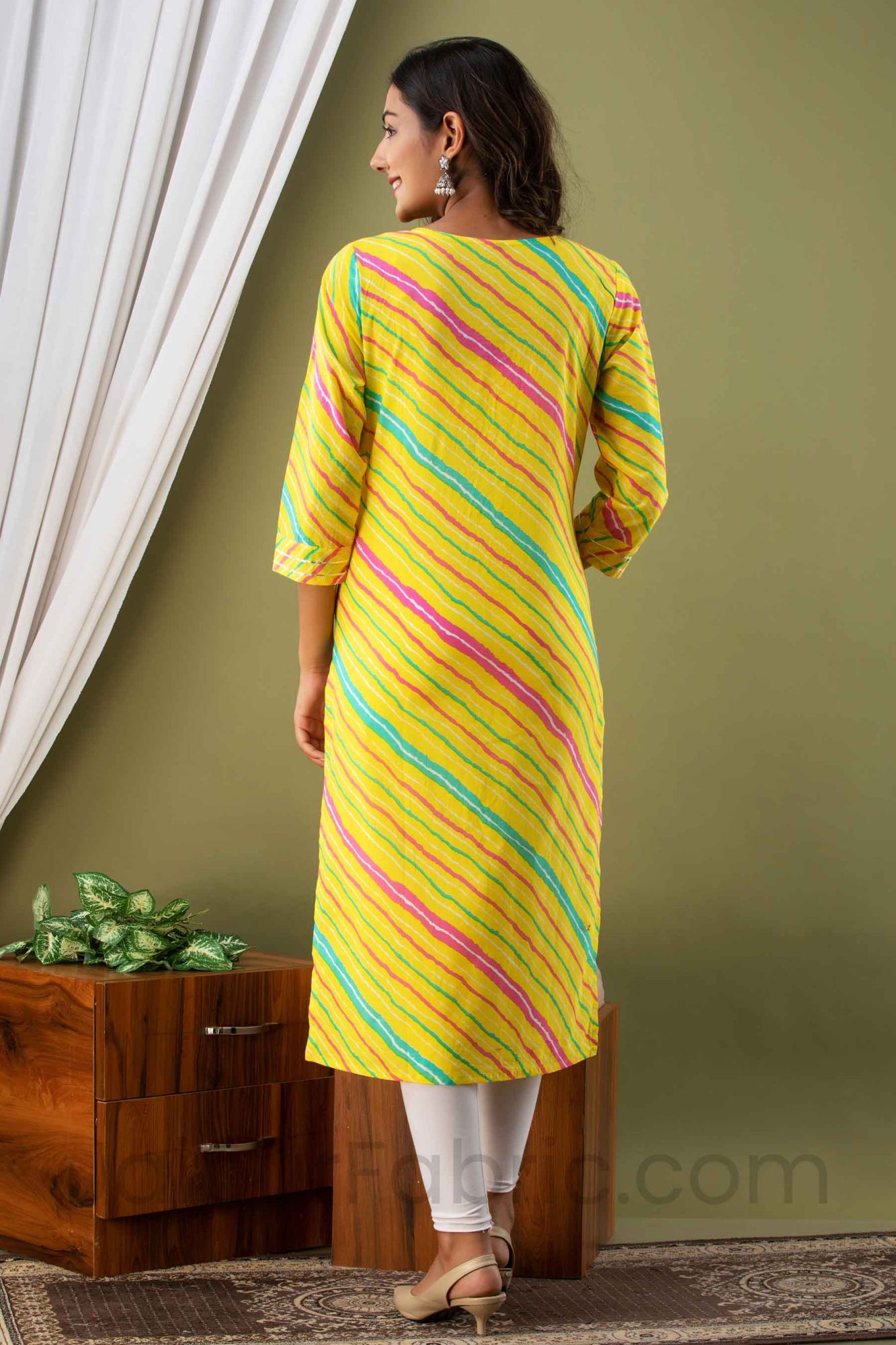 Yellow Lehariya Printed Dress freeshipping - Yufta Store