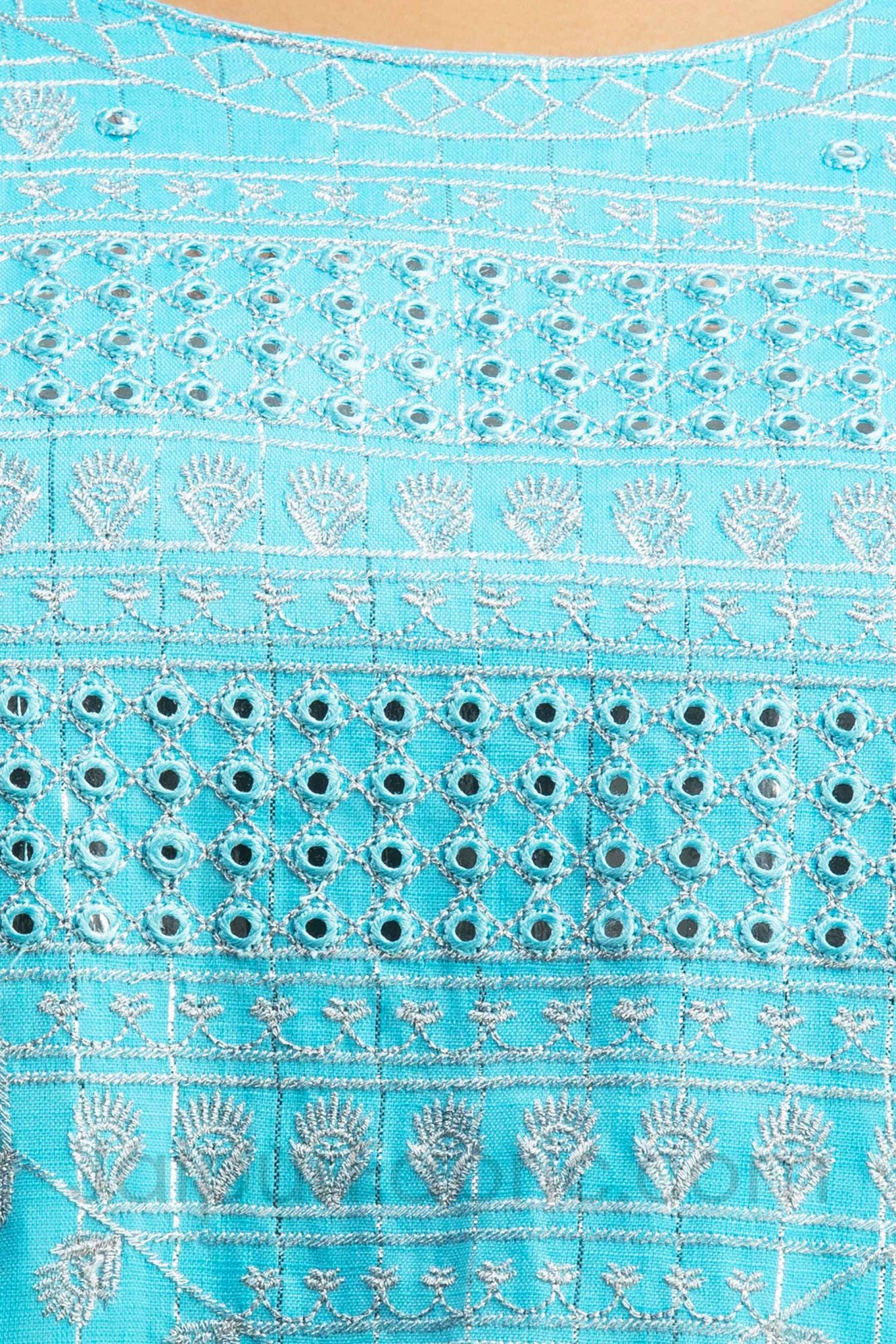 Women Blue Lining Cotton Kurti with Pant