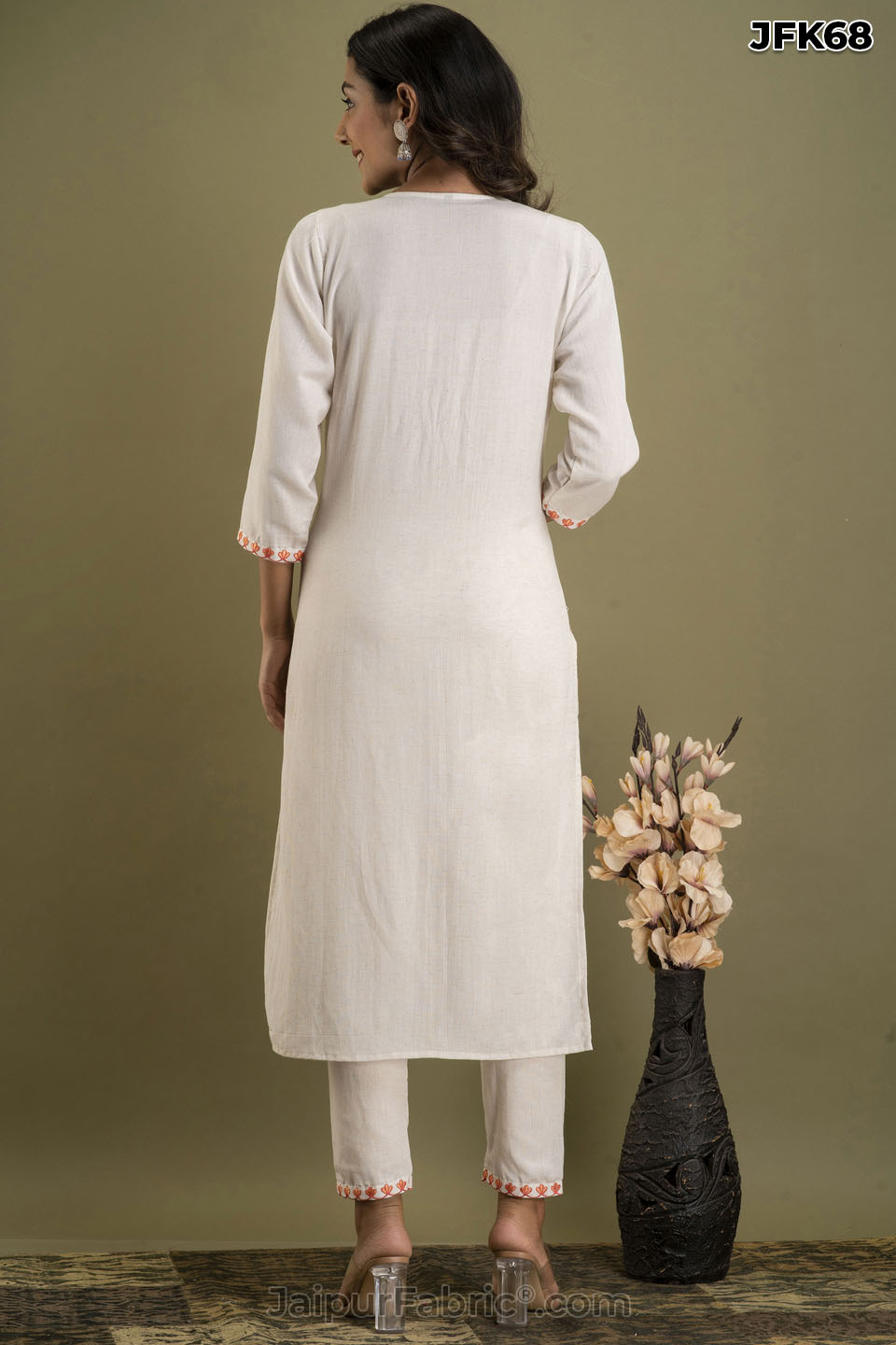 White Cotton Embroidery Kurti Pant Set