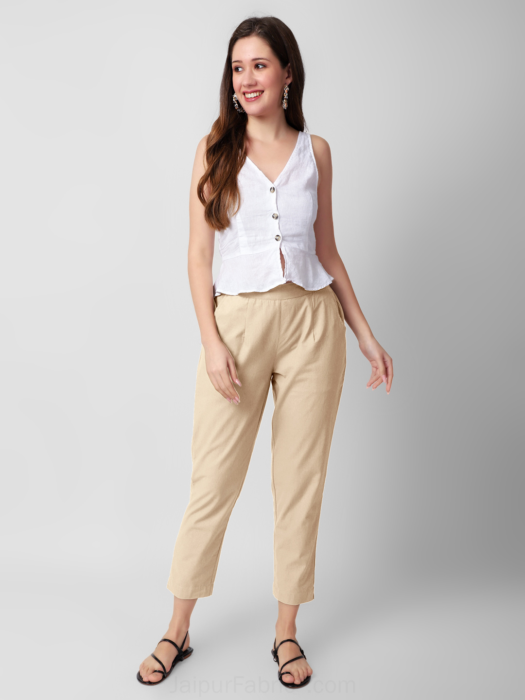Buy Amydus Cream High Rise Pants for Women's Online @ Tata CLiQ