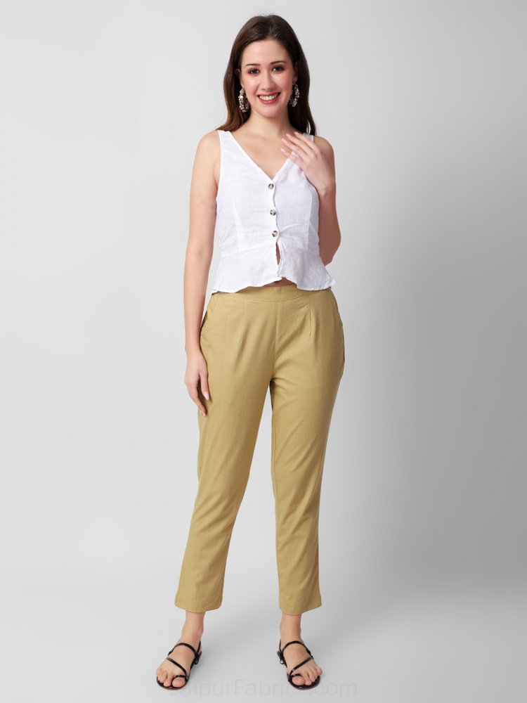 Bottle Green Women Cotton Pants casual and semi formal daily trousers-seedfund.vn