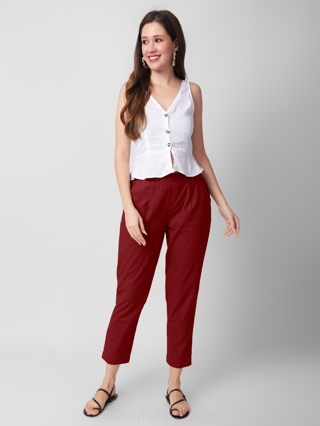 DIGITAL SHOPEE Women Regular Fit Elastic Waist Full Length Cotton Formal  Trouser for Casual Wear, Office Wear Beige : Amazon.in: Fashion