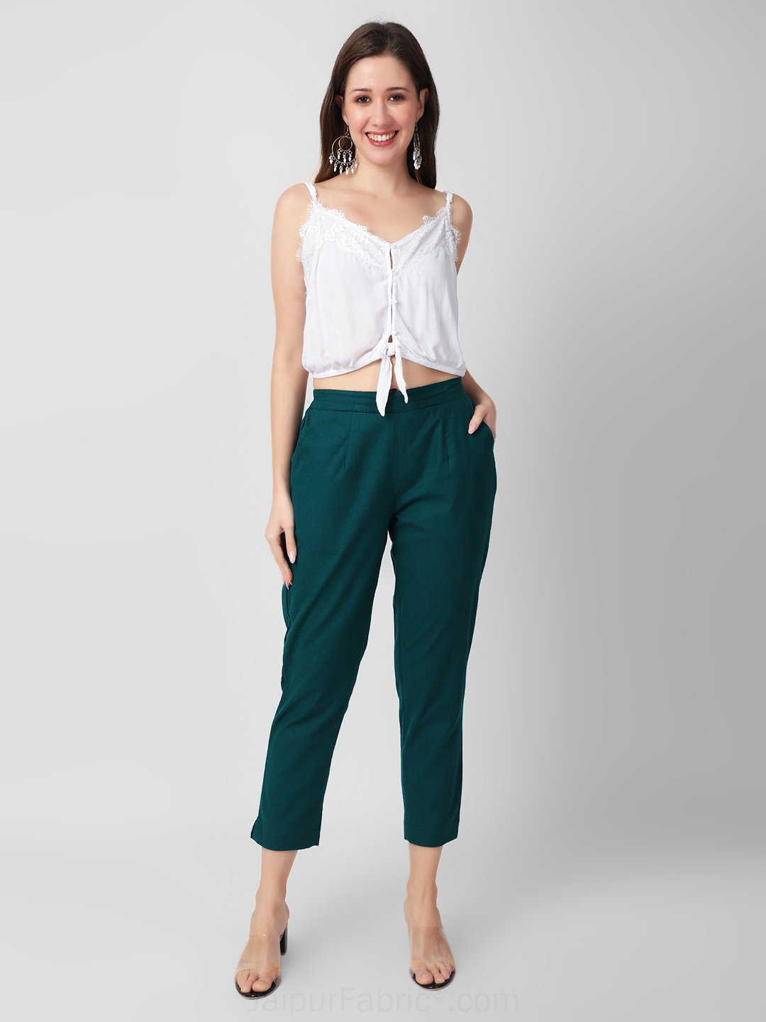 Buy Bottle Green Trousers & Pants for Men by SOJANYA Online | Ajio.com
