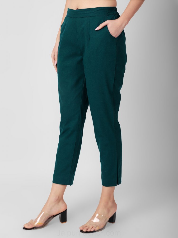 Buy AURELIA Amazon Womens Dark Green Solid Pants  Shoppers Stop