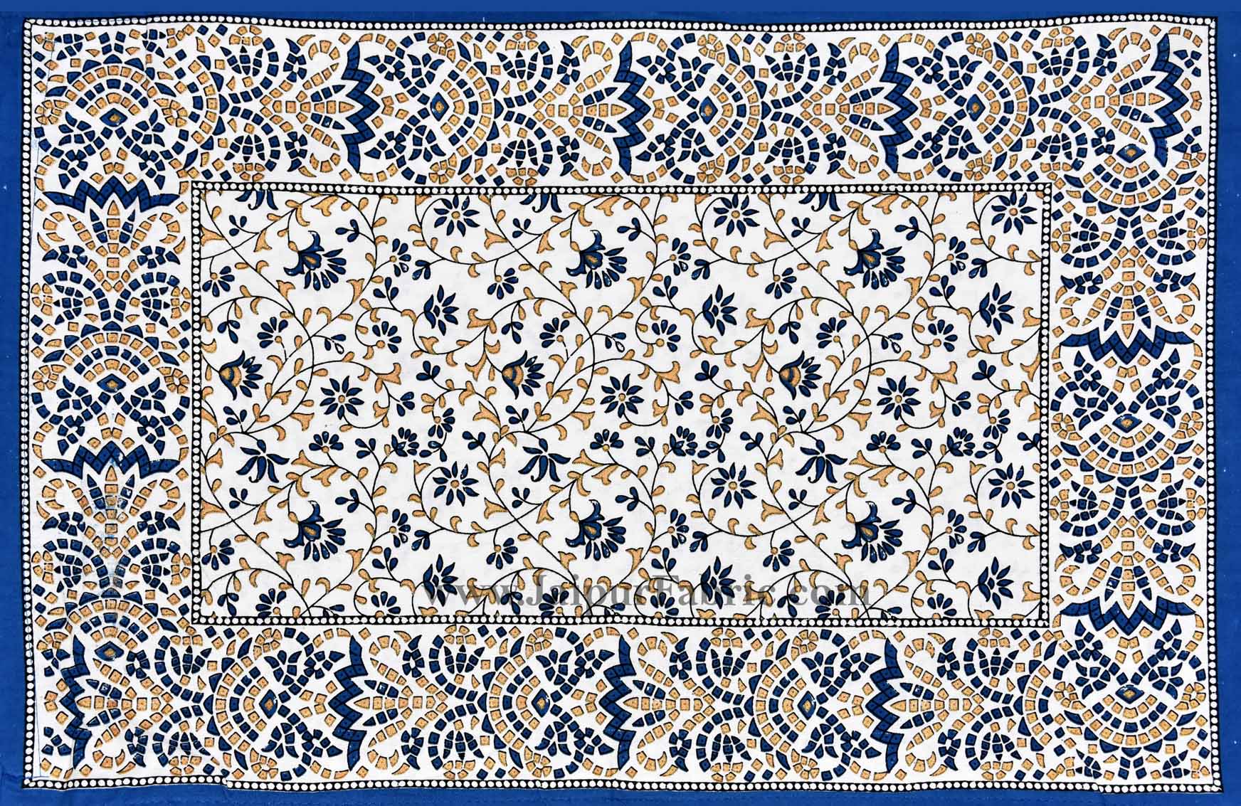 Blue Golden Flowery Motif Print Double Bedsheet