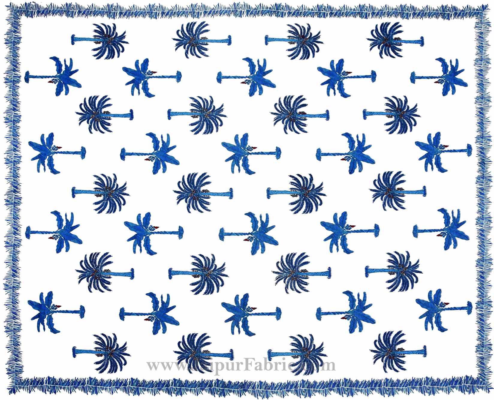 Gorgeous Glaze Cotton Blue Palms Double Bedsheet