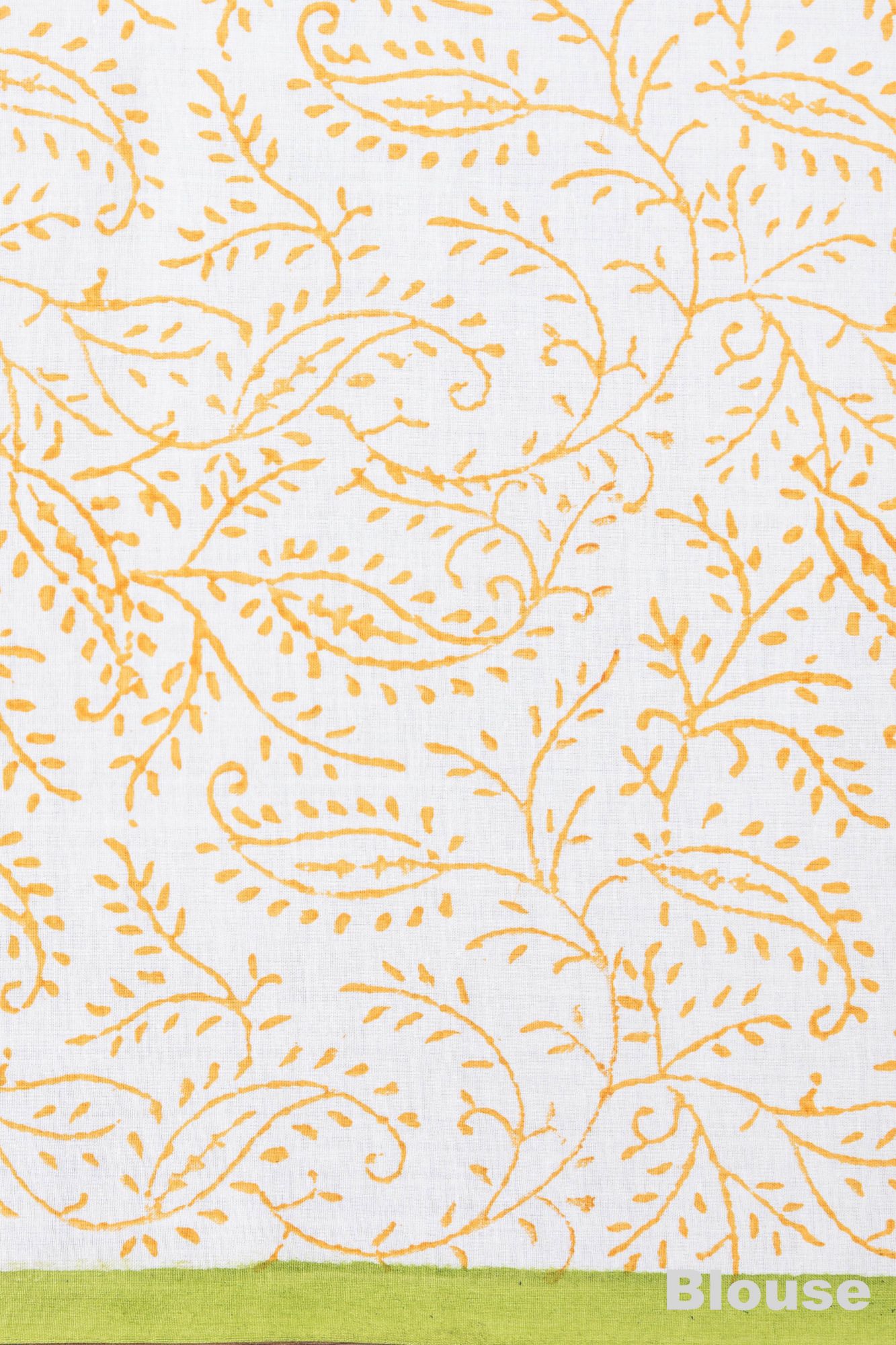 Hand Block Printed Kota Doria Saree with Mulmul Cotton Unstitched Blouse - Yellow