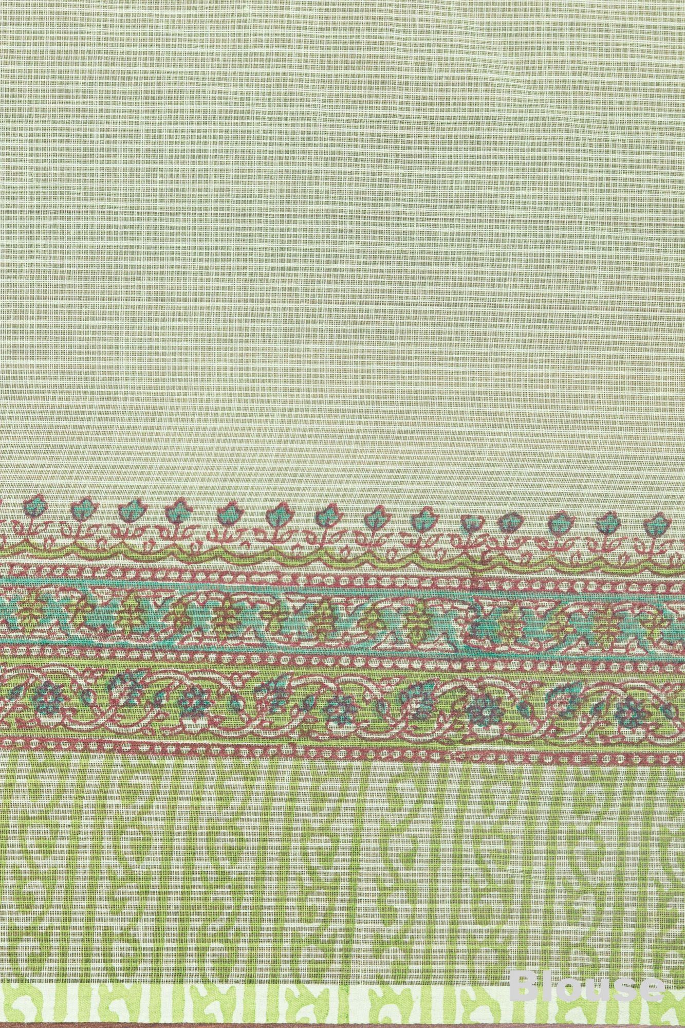 Hand Block Printed Kota Doria Saree with Mulmul Cotton Unstitched Blouse Floral Pattern